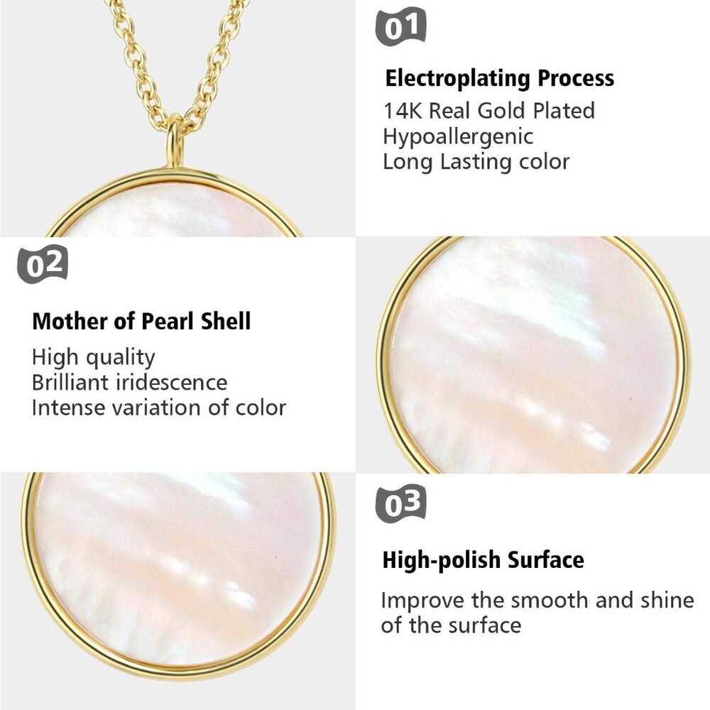 14k Gold Plated Mother of Pearl Shell Pendant Necklaces for Women Girls - Picture 4 of 7